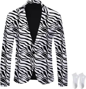2023 Men's Black and White Striped Blazer, Casual British Slim Fit Suit Pinstripe Suits Jacket