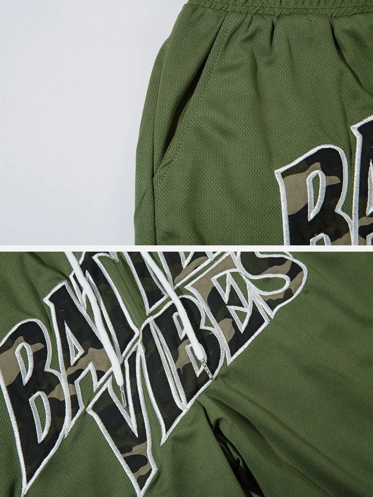 AlanBalen® - Camouflage Lettering Embroidered Shorts