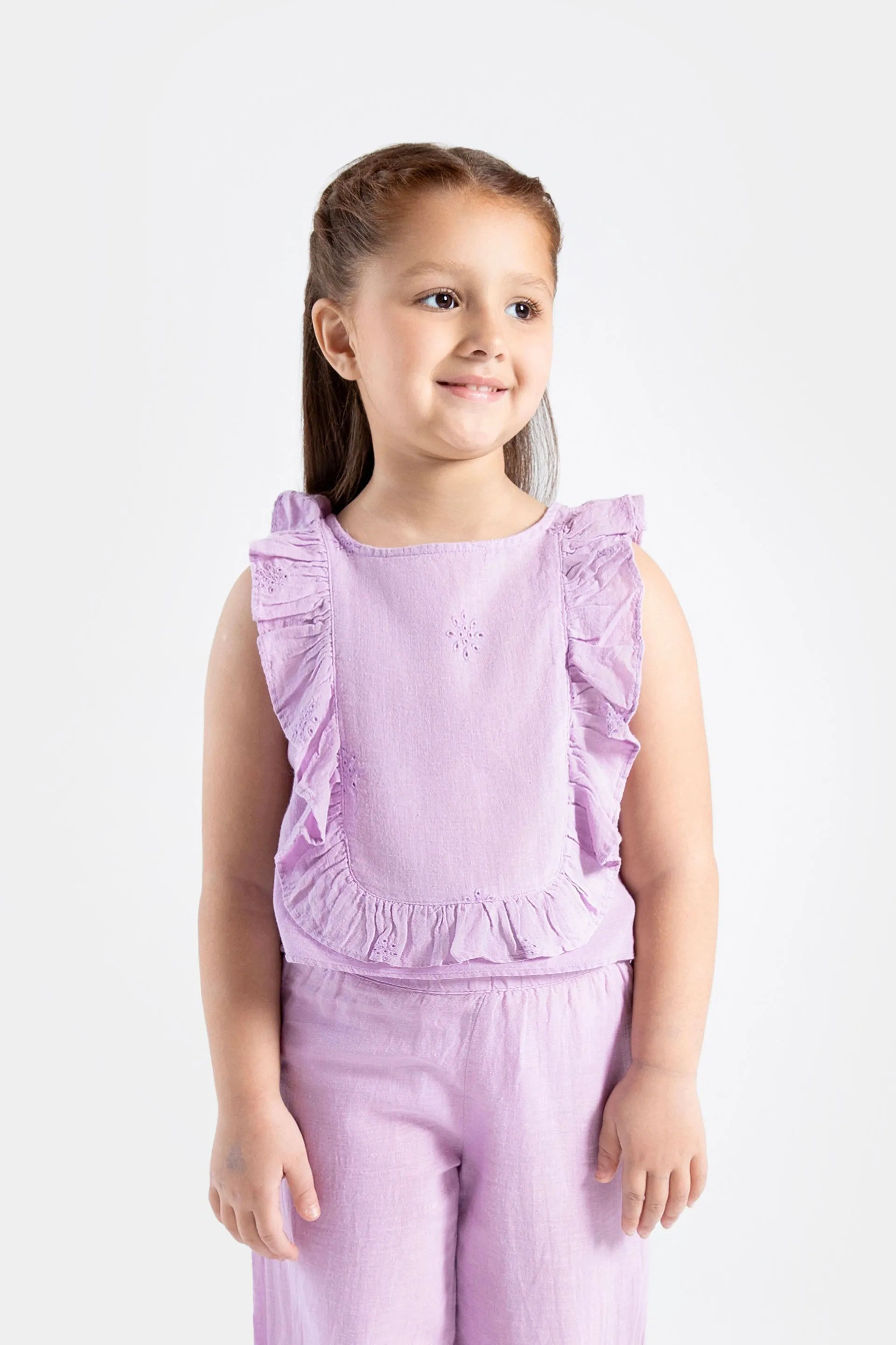 All-Over Embroidered Blouse With Frill Details