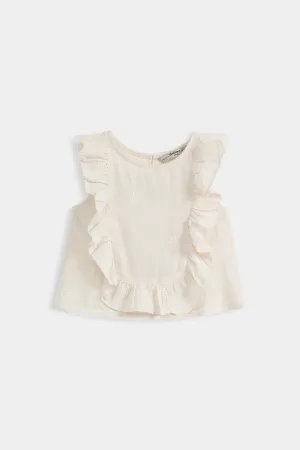All-Over Embroidered Blouse With Frill Details