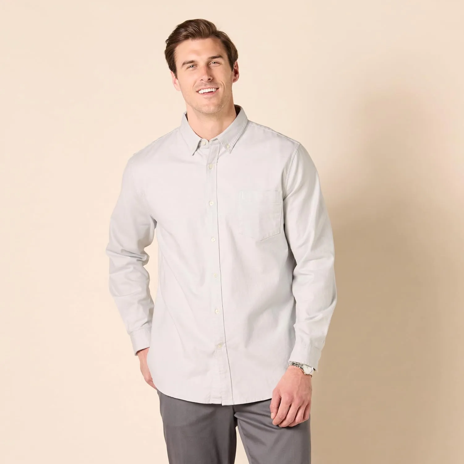 Amazon Essentials Men's Slim-Fit Long-Sleeve Stretch Oxford Shirt with Pocket