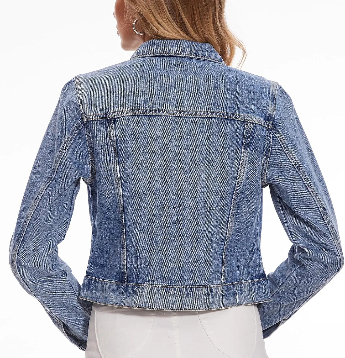 andy & natalie Women's Denim Jackets Cropped Long Sleeve Basic Button Down Crop Jean Shacket with Pockets