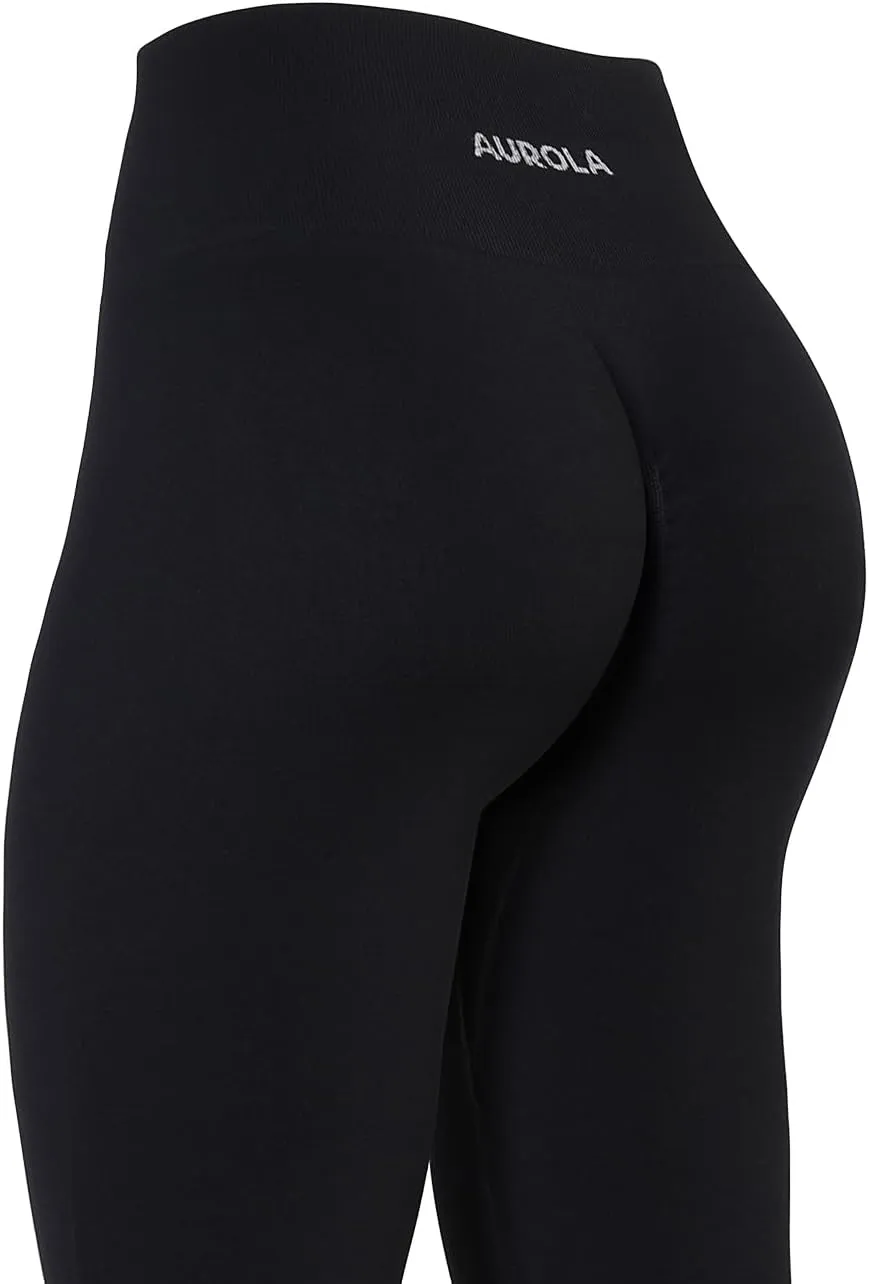 AUROLA Power Workout Leggings for Women Tummy Control Squat Proof Ribbed Thick Seamless Scrunch Active Pants