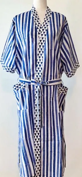 Best Seller: Short Cotton Striped Cotton Kimono Duster (Navy Stripe)