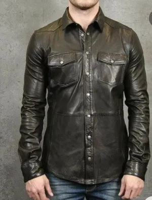 Black leather long sleeve shirt