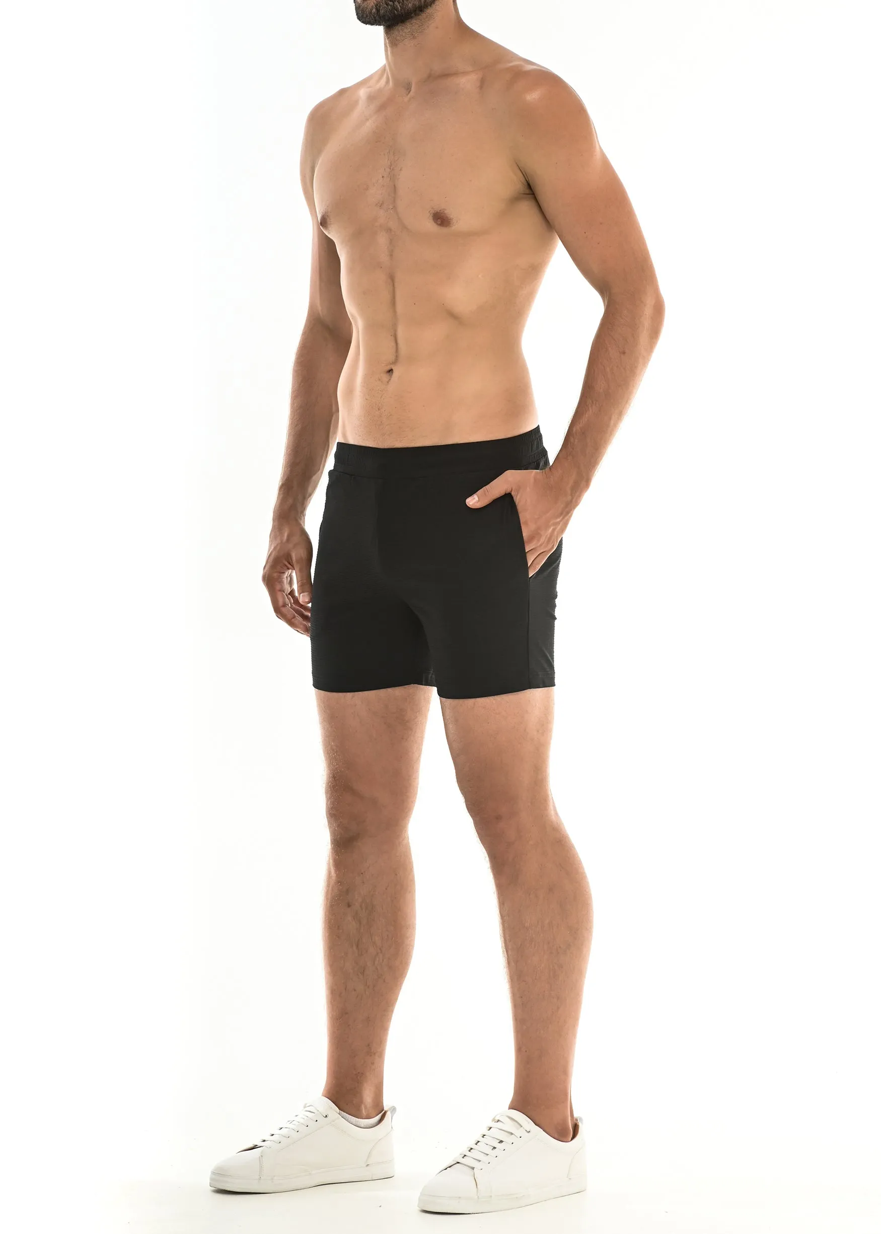 BLACK TEXTURED STRETCH PERFORMANCE SHORT ST-1466-63