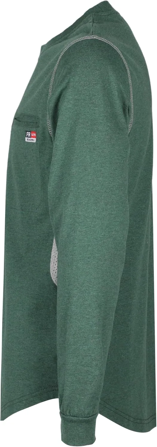 BOCOMAL FR Shirts for Summer Breathable Vented Design 6oz Heather Jersey Flame Resistant Long Sleeve Crew T Shirt