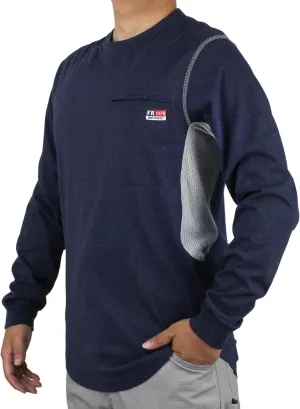 BOCOMAL FR Shirts for Summer Breathable Vented Design 6oz Heather Jersey Flame Resistant Long Sleeve Crew T Shirt
