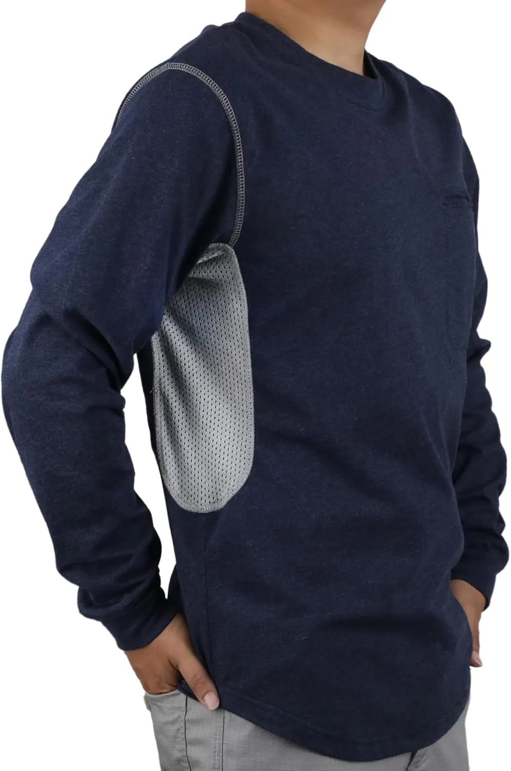 BOCOMAL FR Shirts for Summer Breathable Vented Design 6oz Heather Jersey Flame Resistant Long Sleeve Crew T Shirt