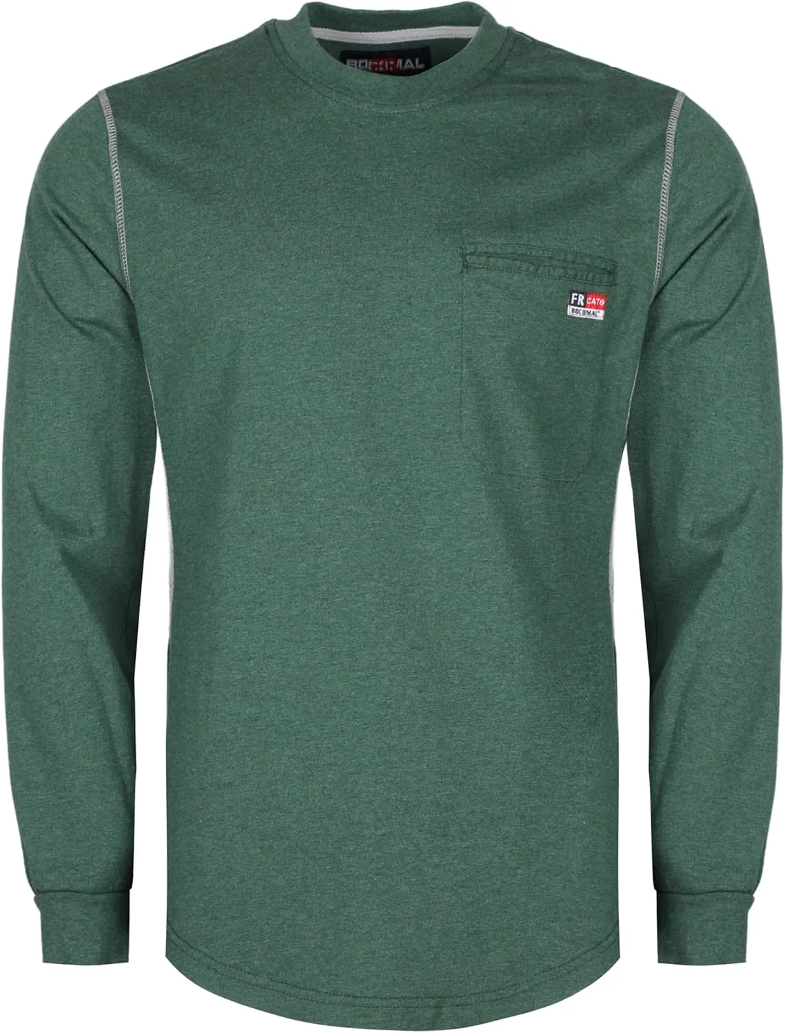BOCOMAL FR Shirts for Summer Breathable Vented Design 6oz Heather Jersey Flame Resistant Long Sleeve Crew T Shirt