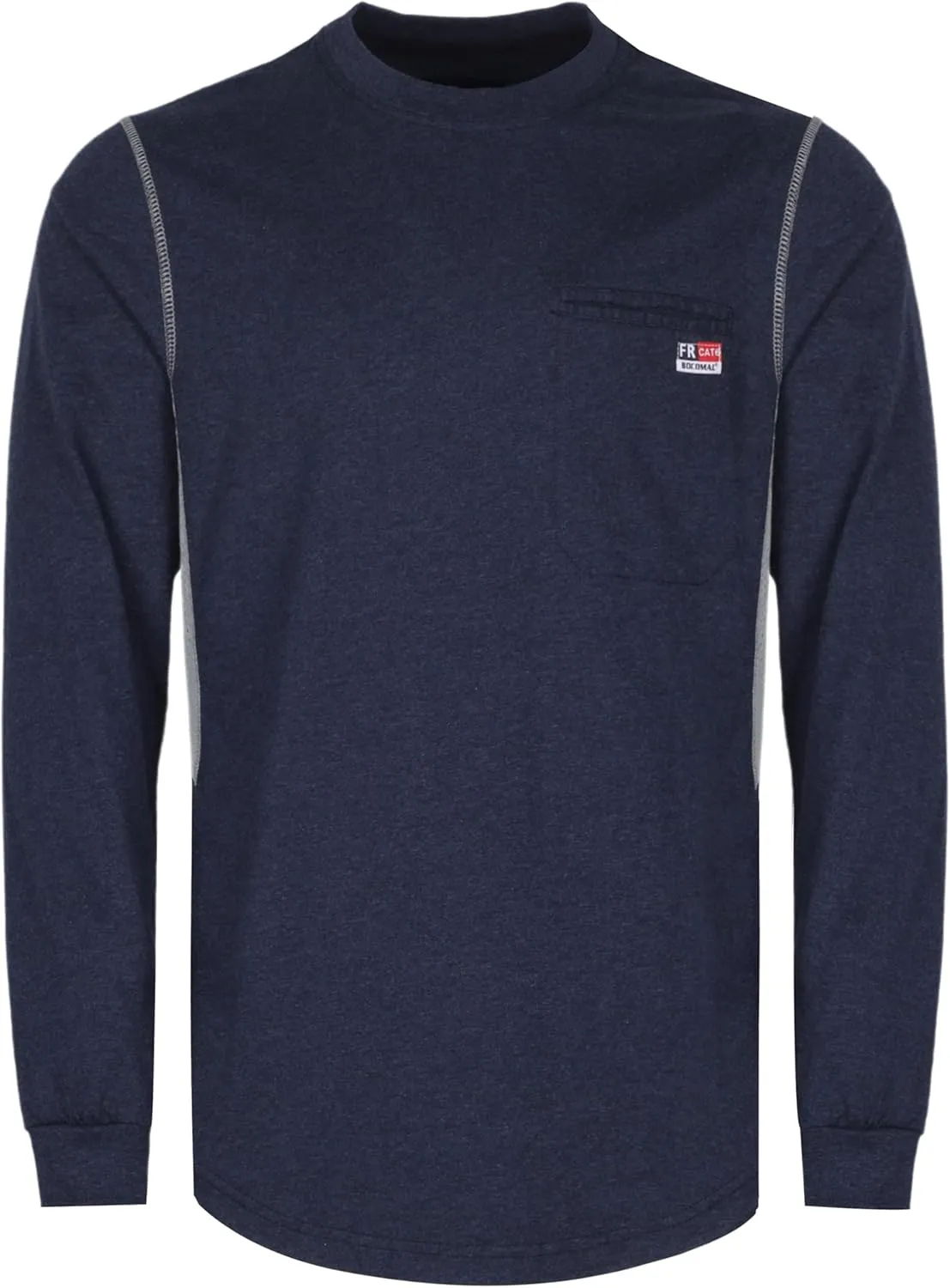 BOCOMAL FR Shirts for Summer Breathable Vented Design 6oz Heather Jersey Flame Resistant Long Sleeve Crew T Shirt