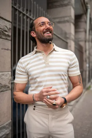 Bojoni Bath Beige Striped Polo Shirt