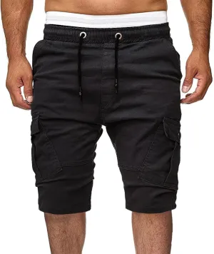 Cargo Shorts for Men Workout Flat Front Chinos Tactical Hiking Shorts 9 Inch Pull On Slim Fit Twill Athletic Joggers