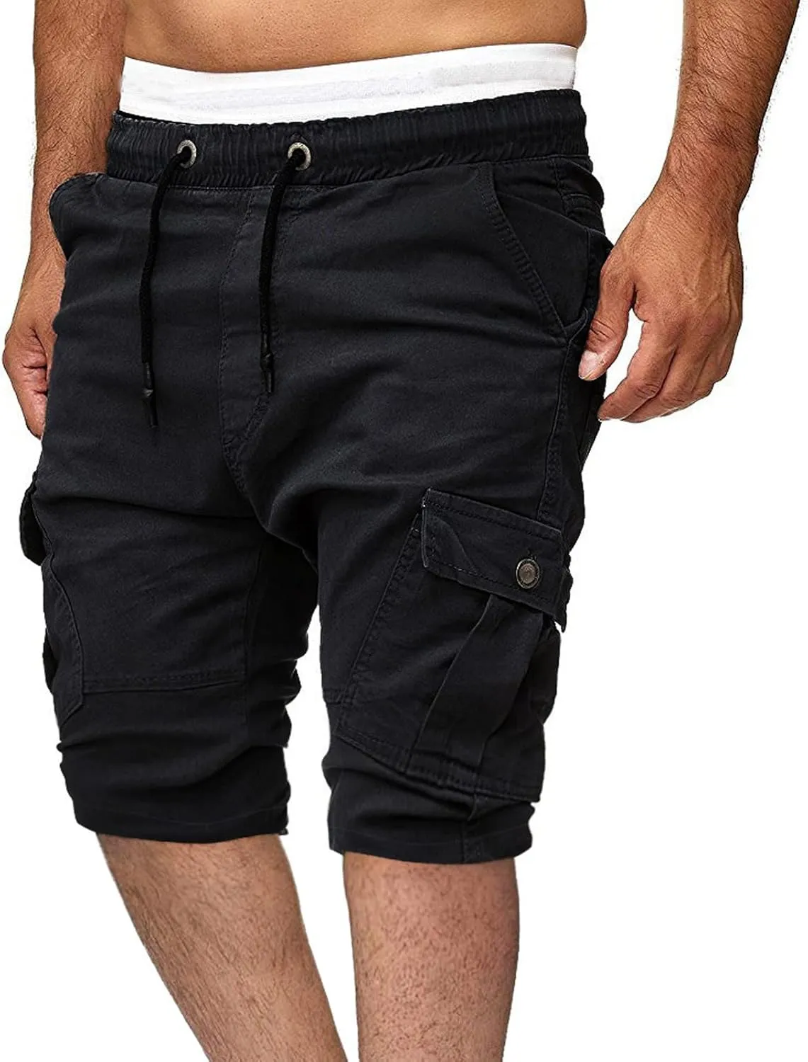 Cargo Shorts for Men Workout Flat Front Chinos Tactical Hiking Shorts 9 Inch Pull On Slim Fit Twill Athletic Joggers