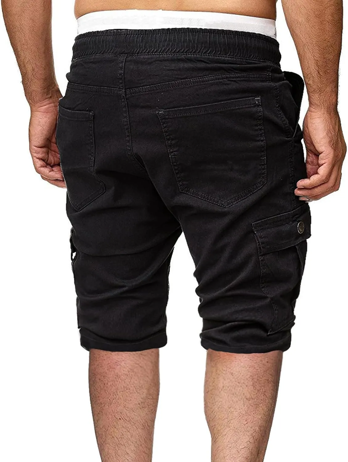 Cargo Shorts for Men Workout Flat Front Chinos Tactical Hiking Shorts 9 Inch Pull On Slim Fit Twill Athletic Joggers