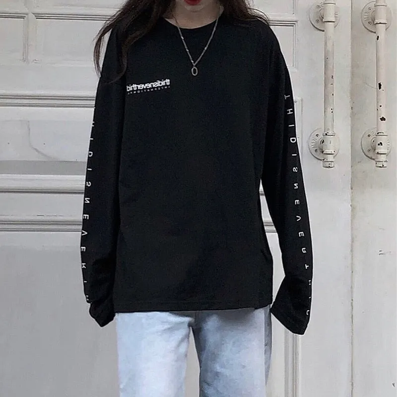 Casual Letter Print O-neck Stripe Tees Creativity Loose T-shirts