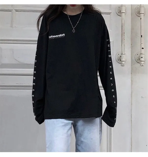 Casual Letter Print O-neck Stripe Tees Creativity Loose T-shirts