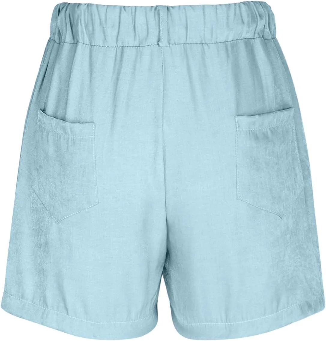 Casual Linen Shorts for Women High Waisted Wide Leg Drawstring Shorts Summer Embroidery Beach Shorts 2025 Outfit