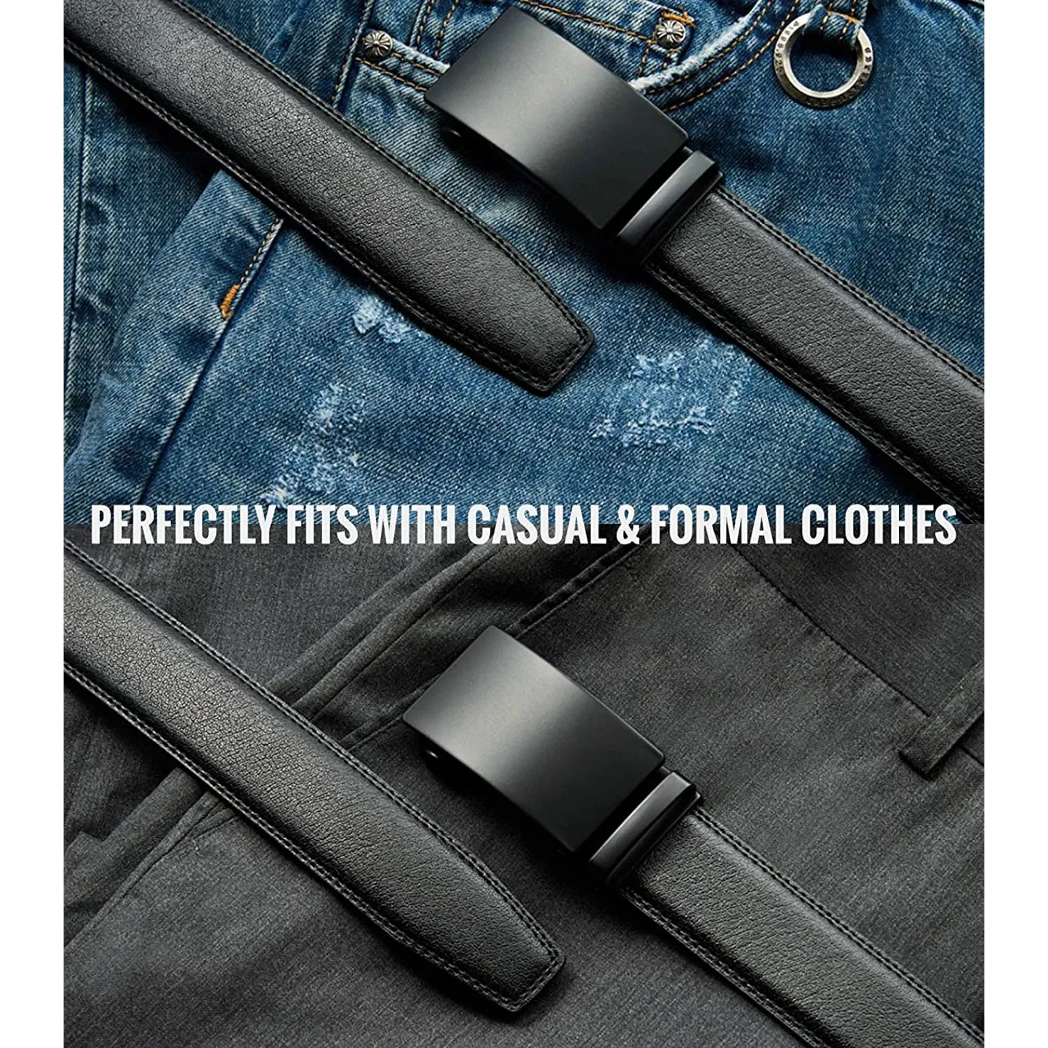 Chaoren Leather Ratchet Dress  Belt | with Automatic Slide | Basic Automatic Buckle W Dress Belt