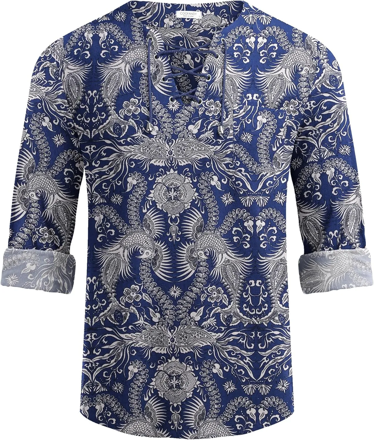 COOFANDY Mens Linen Beach Tee Shirts Cotton Hippie Shirts V Neck Long Sleeve Tunic Big and Tall Yoga Shirt