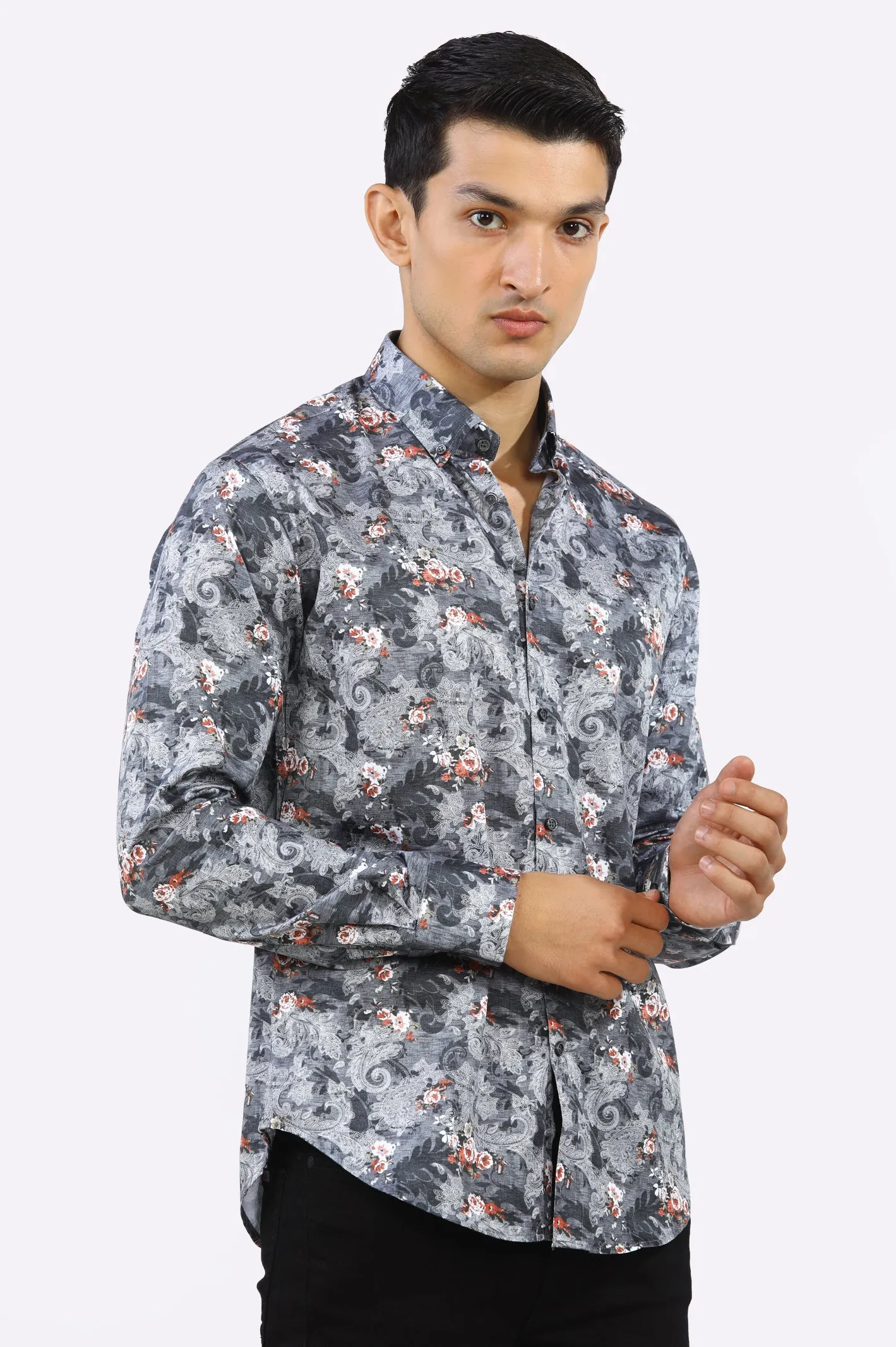 Dark Grey Paisley Printed Casual Milano Shirt