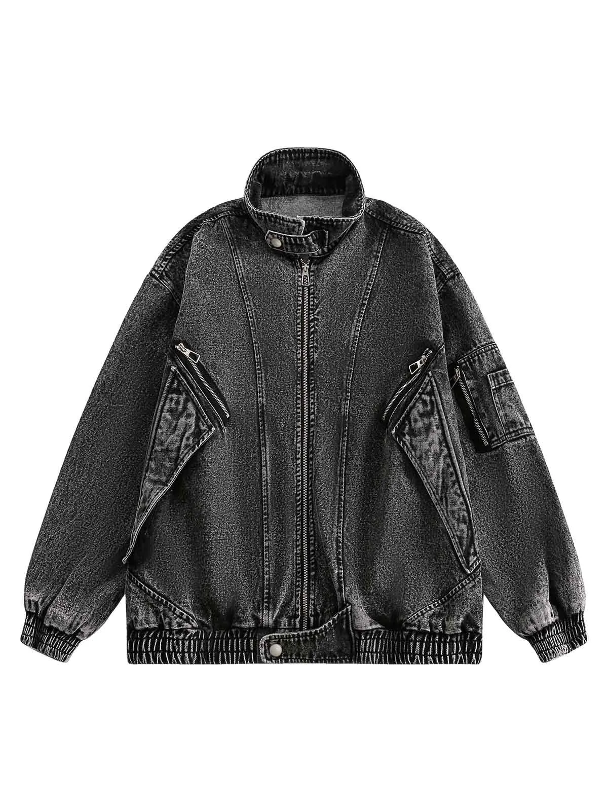 Deconstructed Stand Collar Denim Jacket