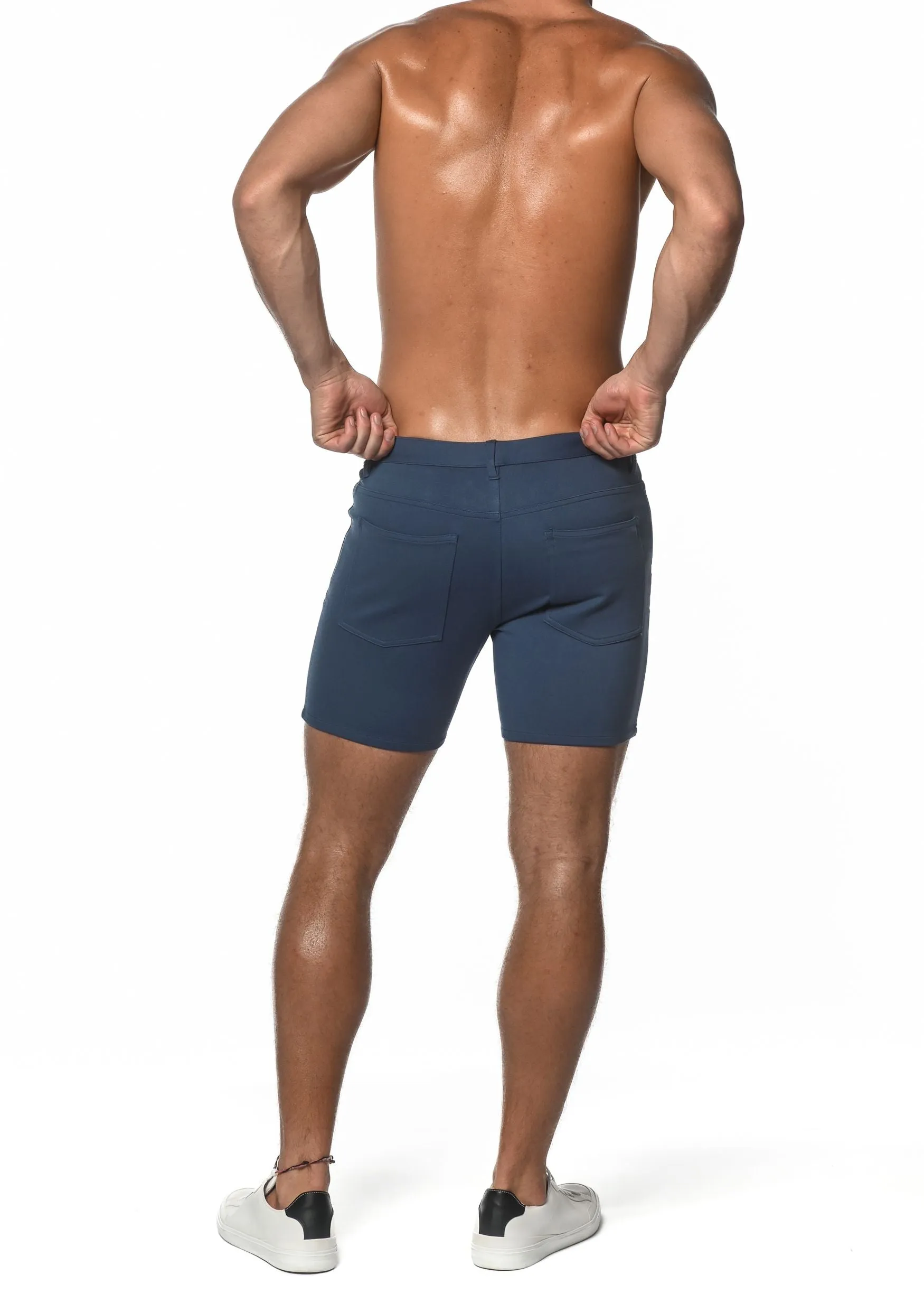 DENIM BLUE LIMITED EDITION 5" INSEAM STRETCH KNIT JEANS SHORT