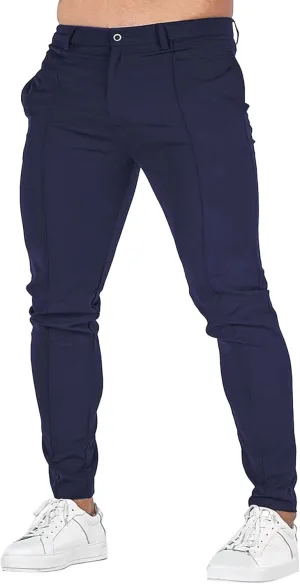 DGHM-JLMY Men's Solid Color Chinos Lightweight Casual Slim Fit Stretch Pants Flat-Front Skinny Regular Dress Pants