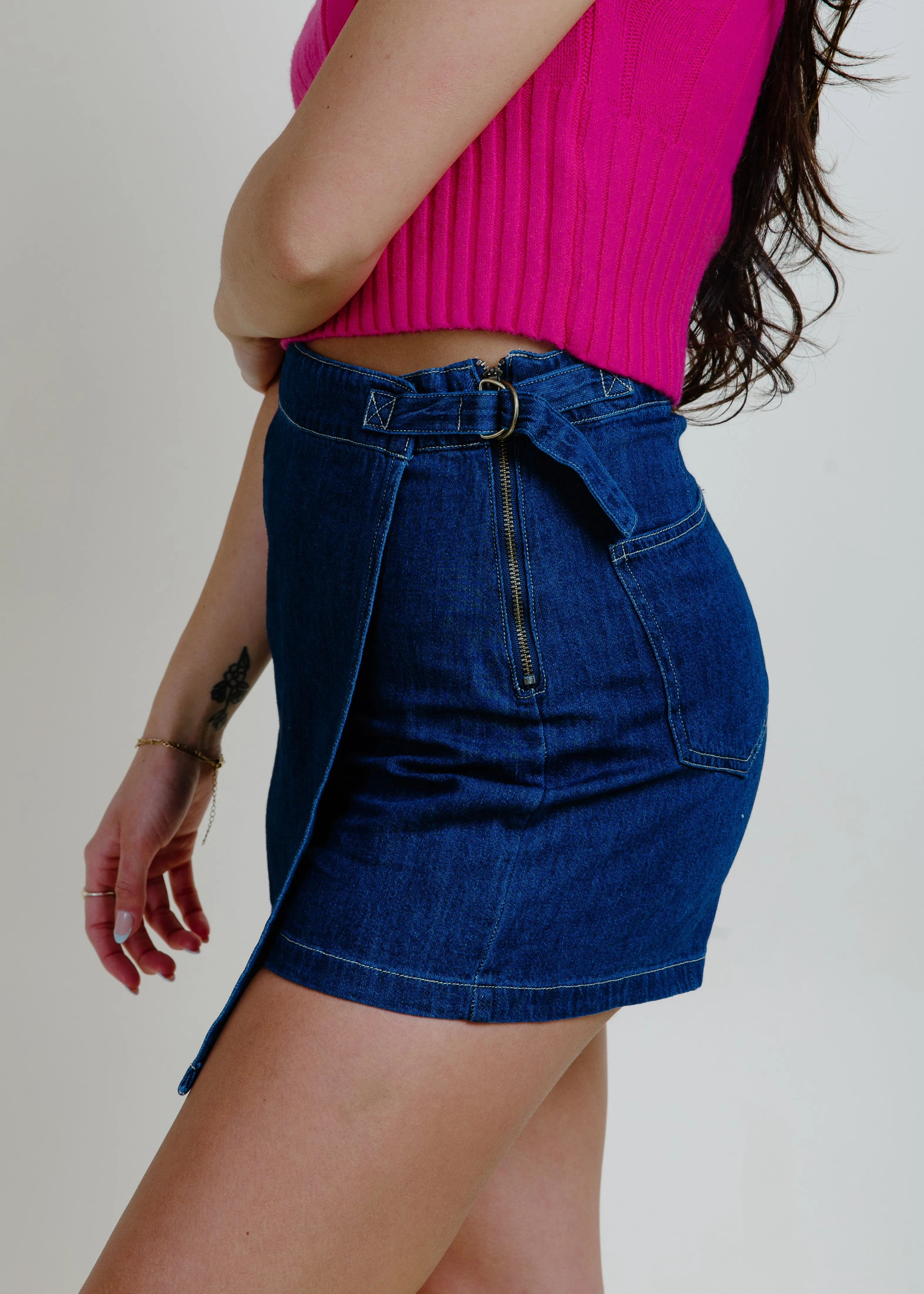 Downtown Denim Wrap Mini Skort
