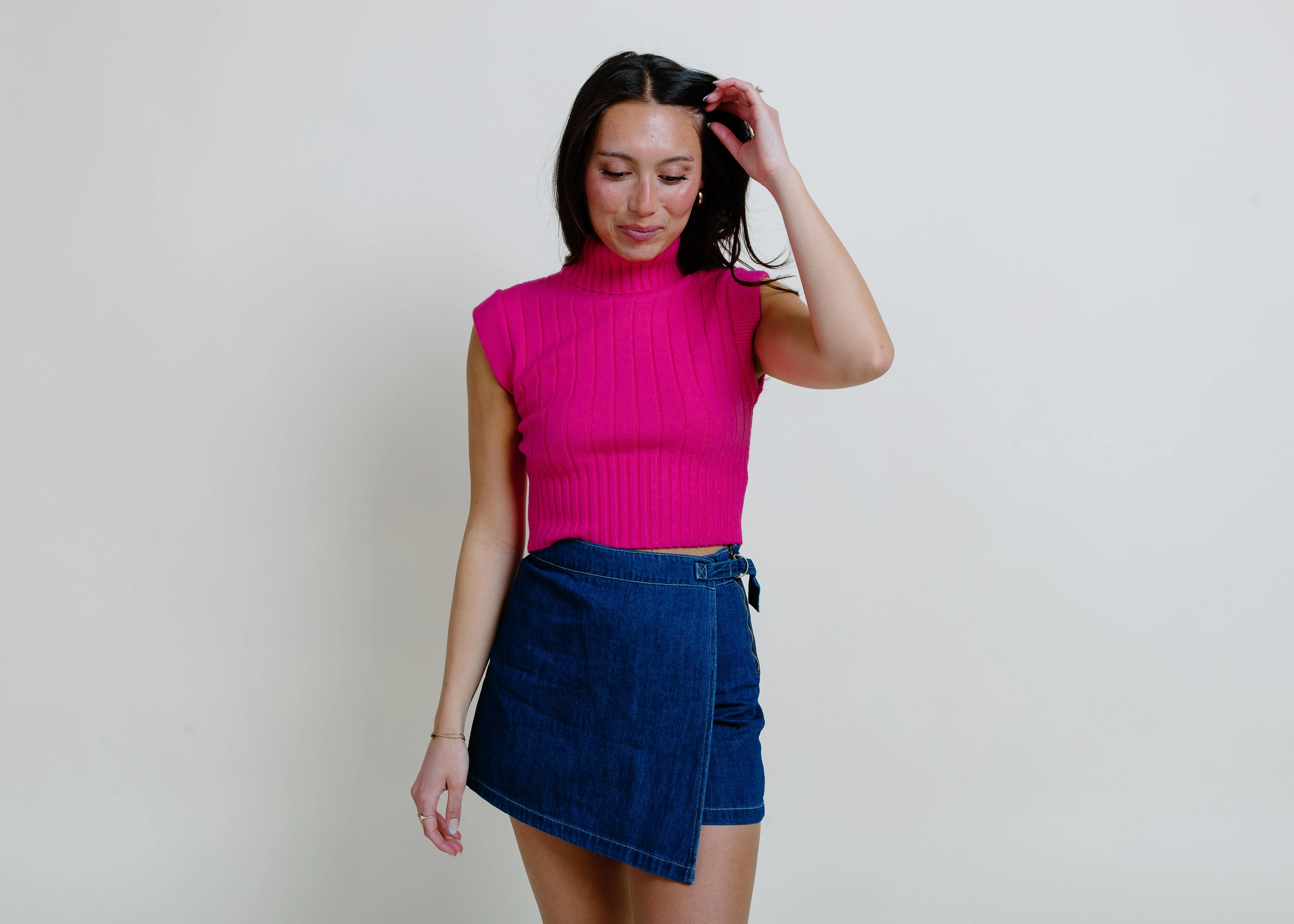Downtown Denim Wrap Mini Skort