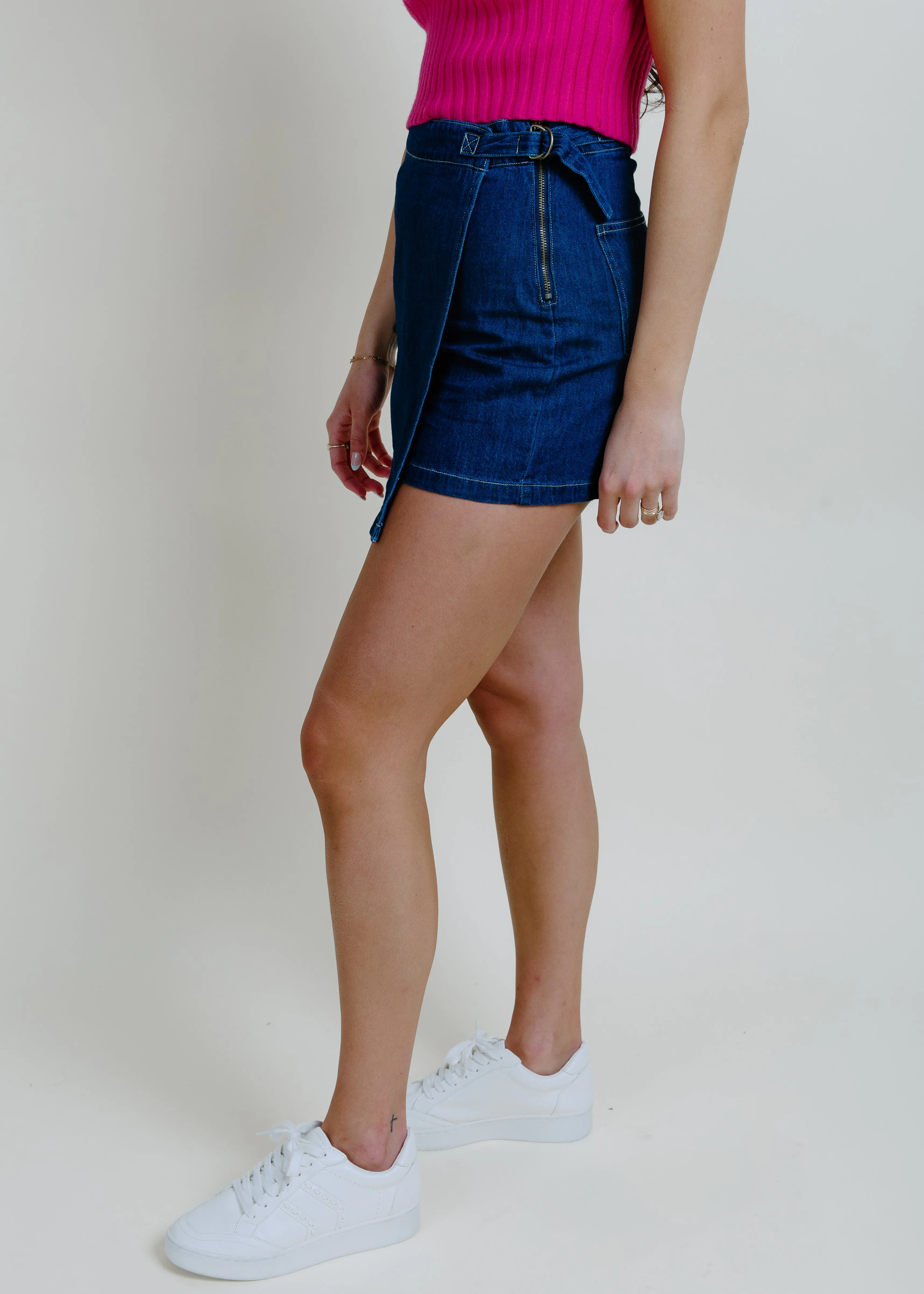 Downtown Denim Wrap Mini Skort