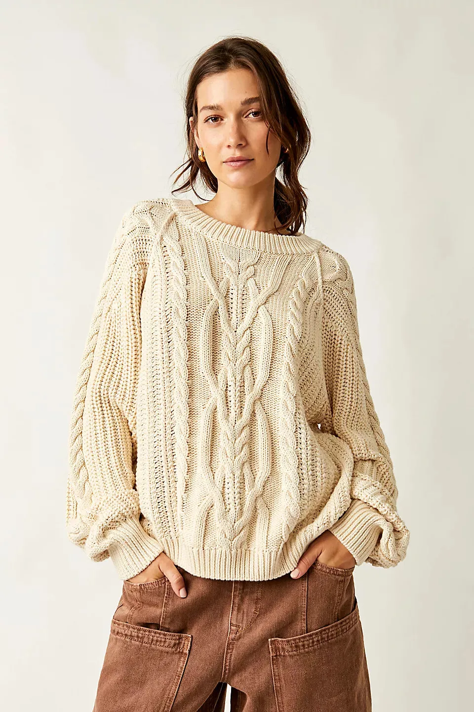 Free People FRANKIE CABLE SWEATER - IVORY