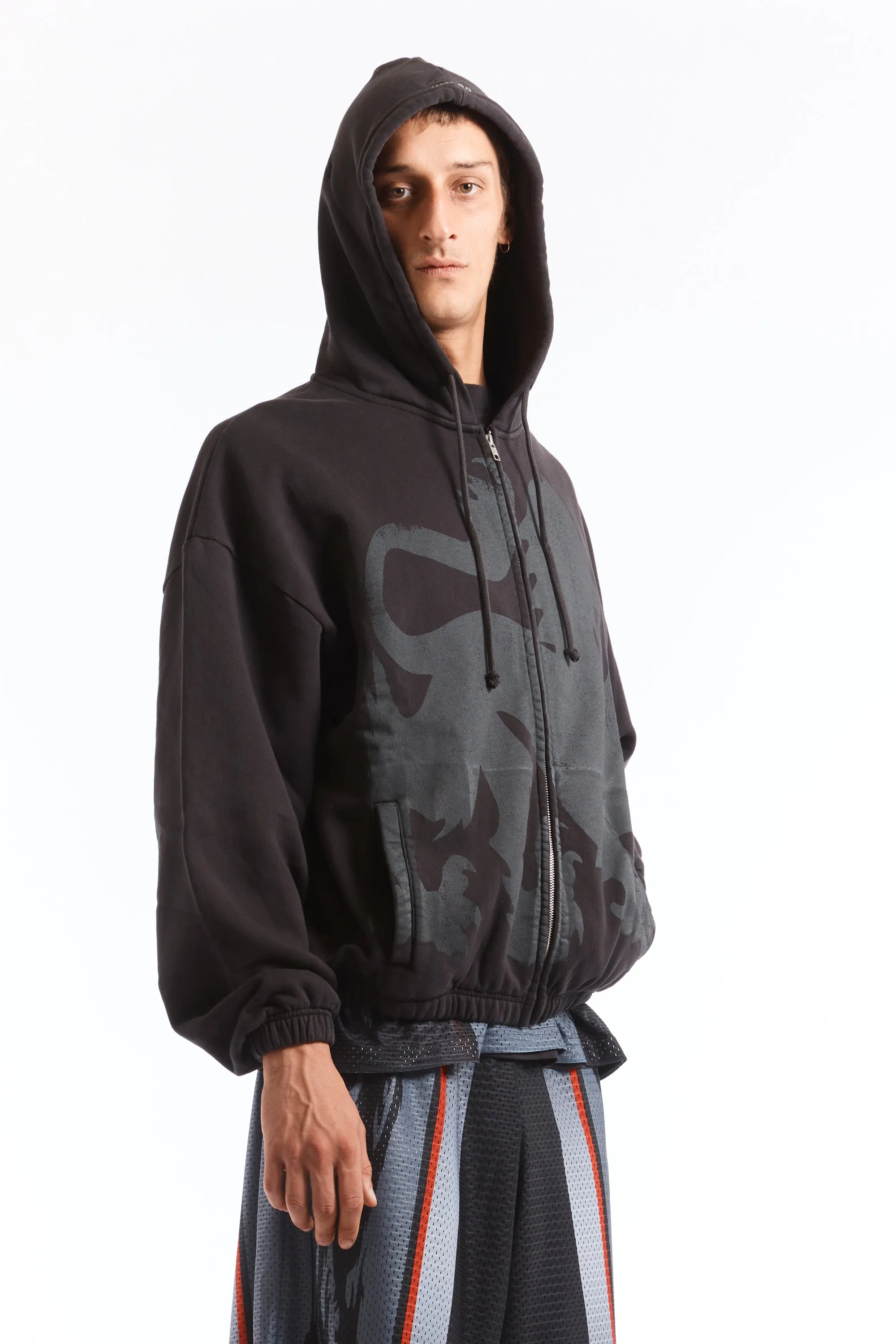 Heraldic Zip Up Hoodie Washed Black