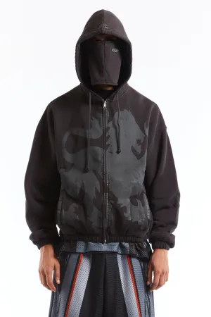Heraldic Zip Up Hoodie Washed Black
