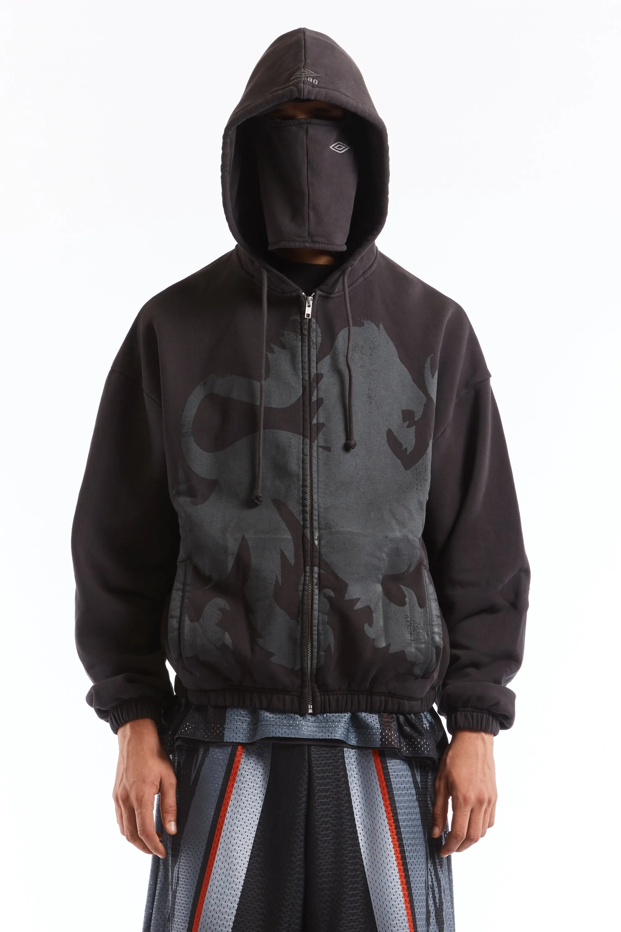 Heraldic Zip Up Hoodie Washed Black