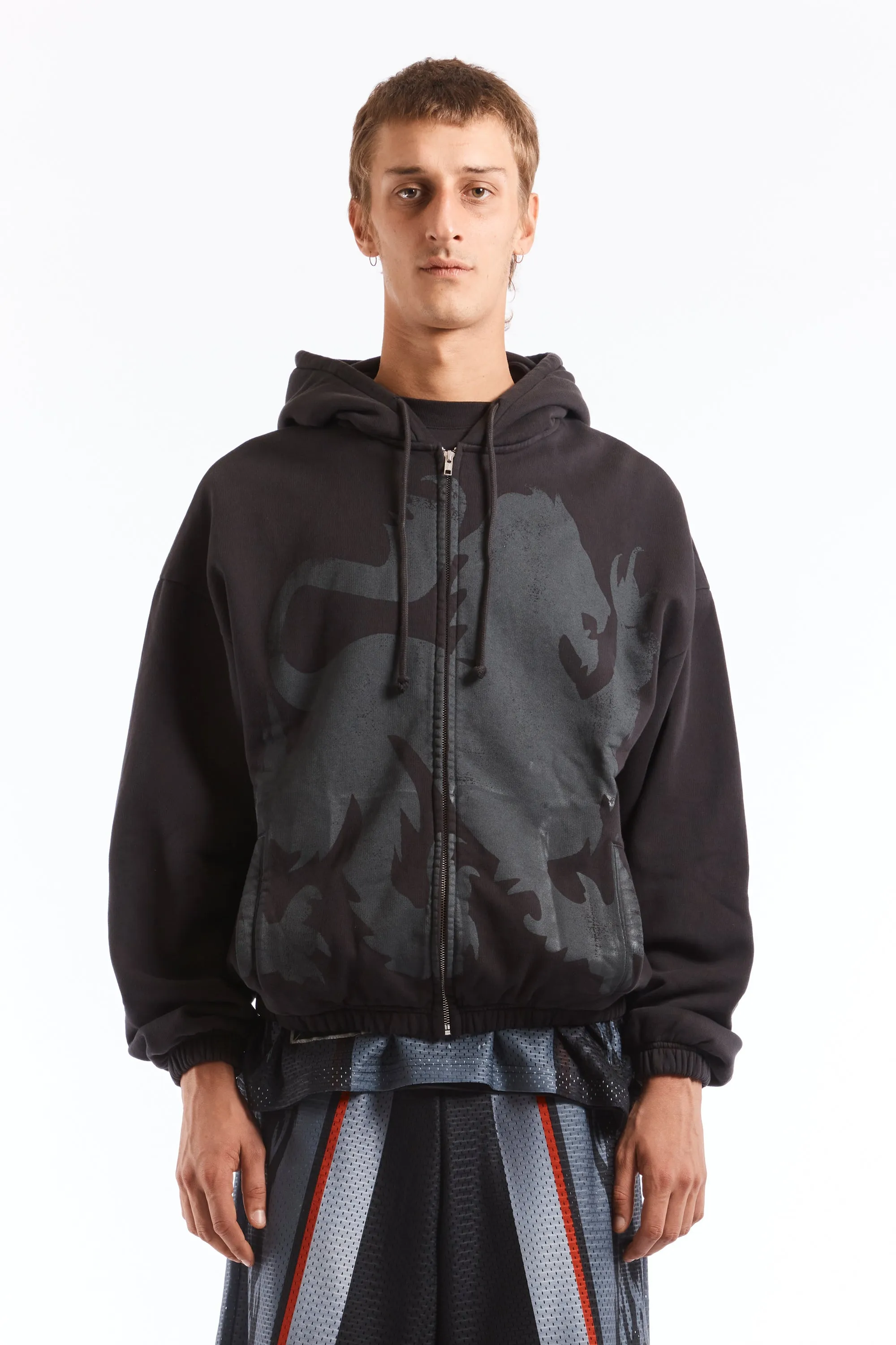 Heraldic Zip Up Hoodie Washed Black