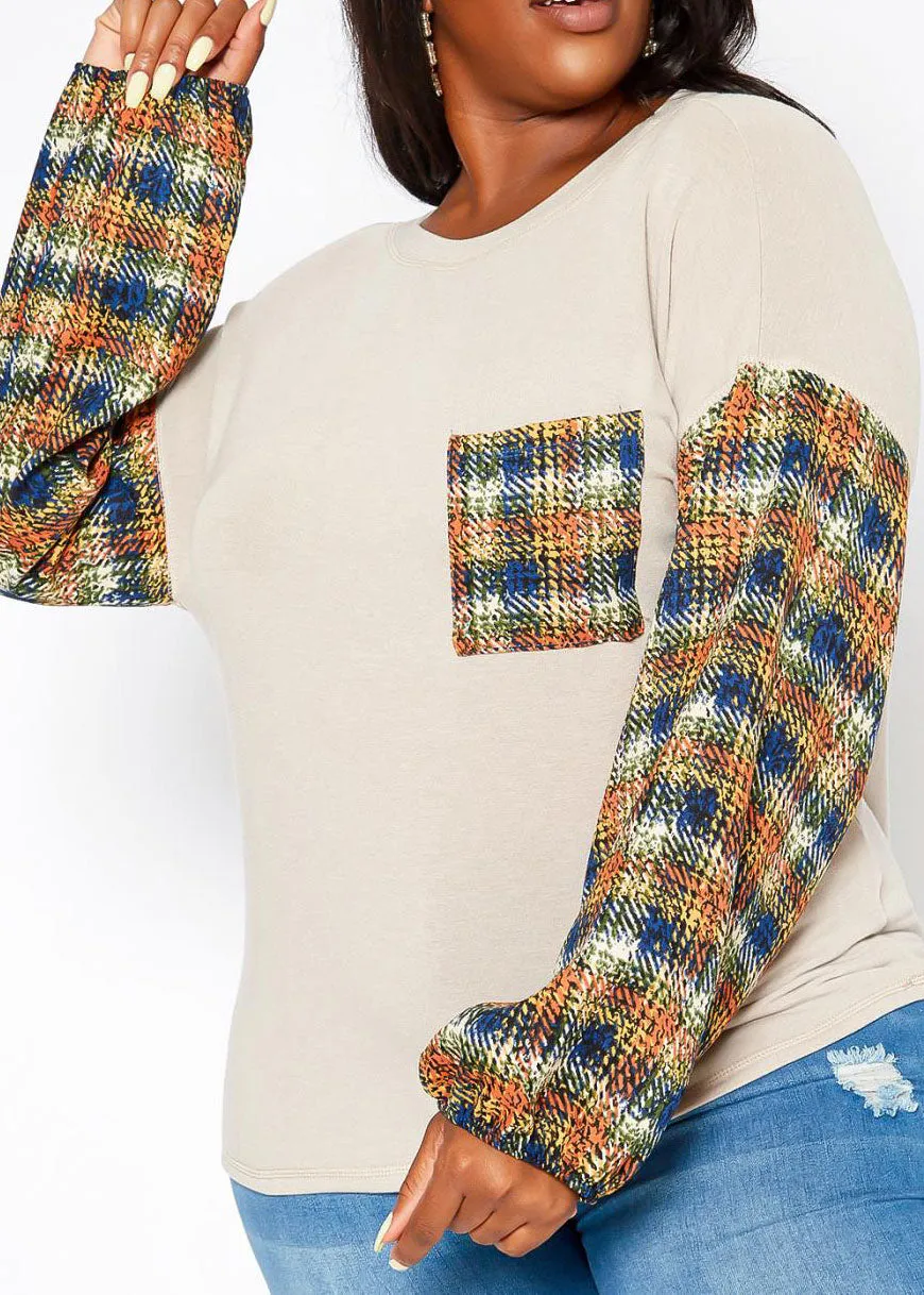 Hi Curvy Plus Size Women Plaid Print Long Sleeves Sweater