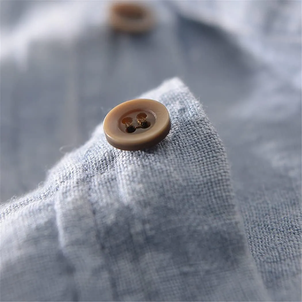 KEHAIOO Summer Men's Casual Linen Shirt, Short Sleeve Breathable Shirts for Men, Mens Solid White Shirt