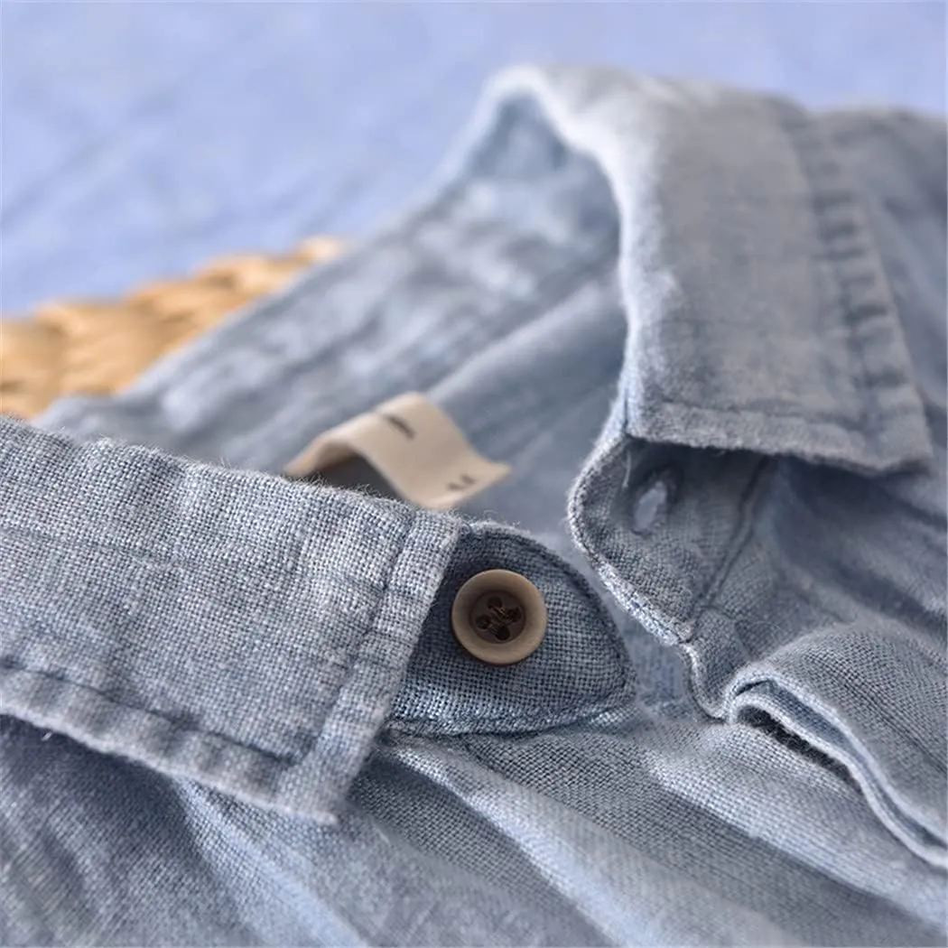 KEHAIOO Summer Men's Casual Linen Shirt, Short Sleeve Breathable Shirts for Men, Mens Solid White Shirt
