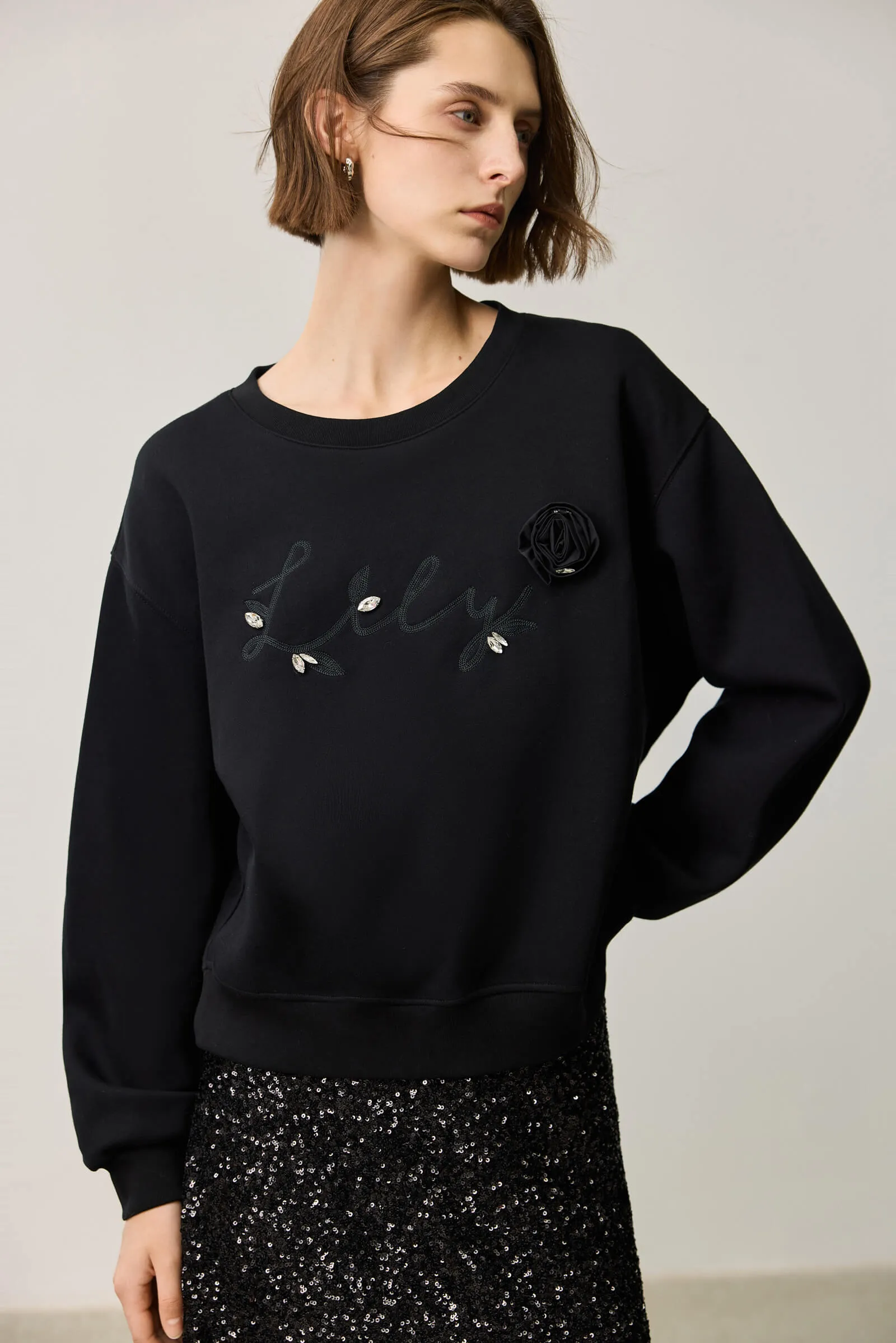 LILY 3D Rose Embroidered Sweatshirt