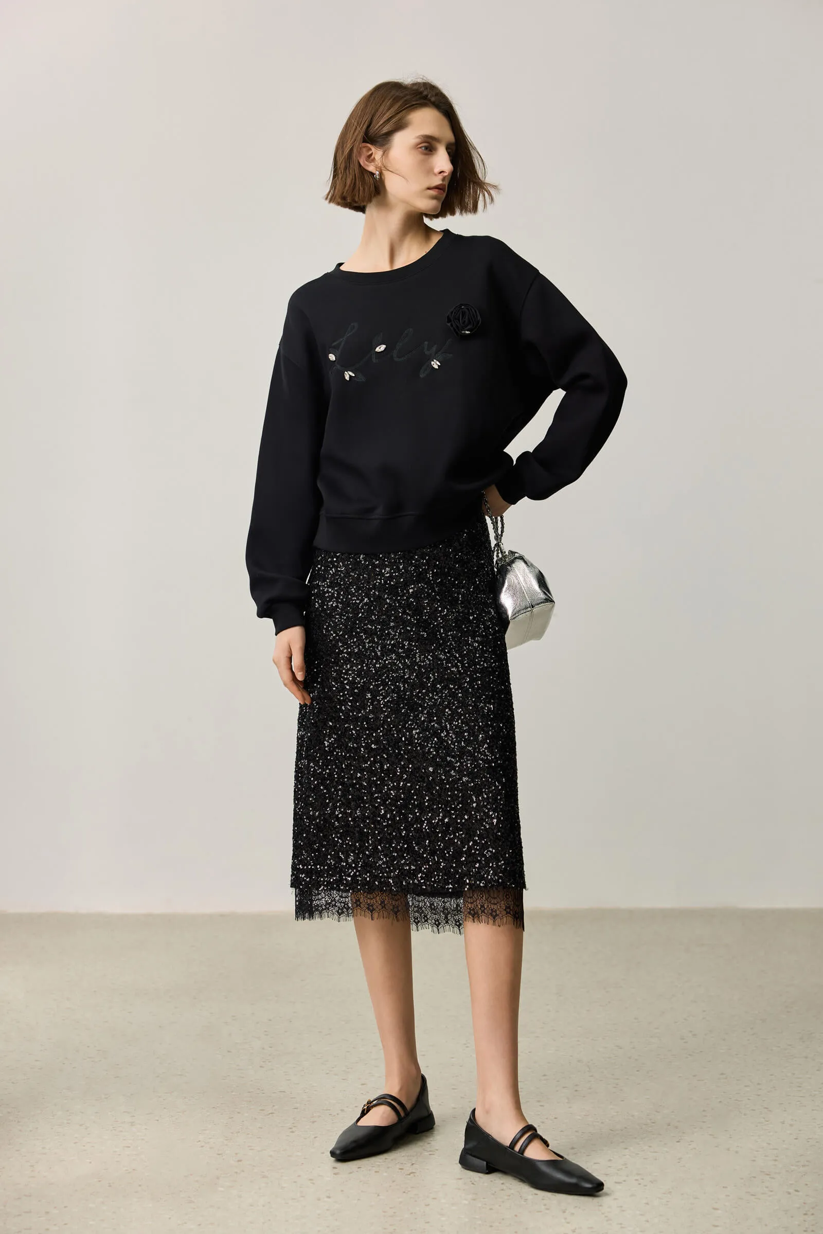 LILY 3D Rose Embroidered Sweatshirt
