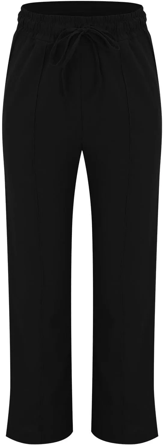 Linen Pants Women Summer Casual Loose Plus Size Straight Leg Pants Drawstring High Waisted Pants Trousers with Pockets