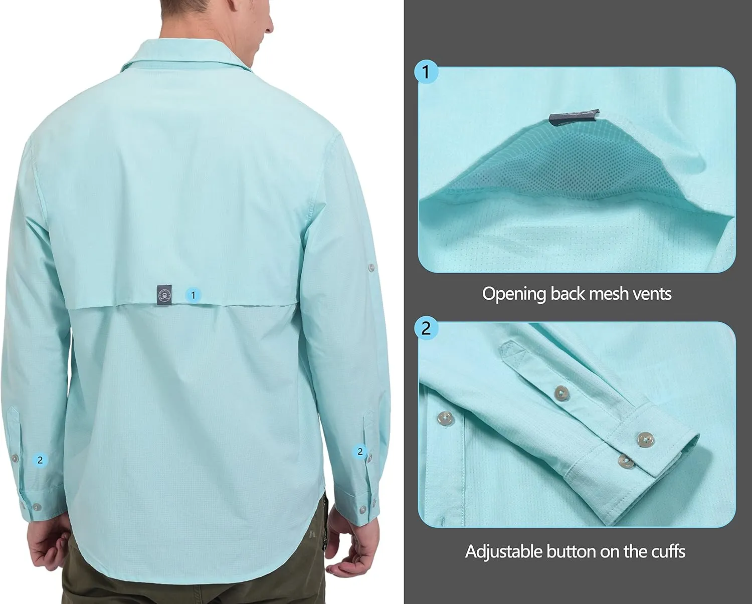 Little Donkey Andy Men's UPF 50  UV Protection Shirt, Breathable Long Sleeve Fishing Hiking Shirt, Air-Holes Tech