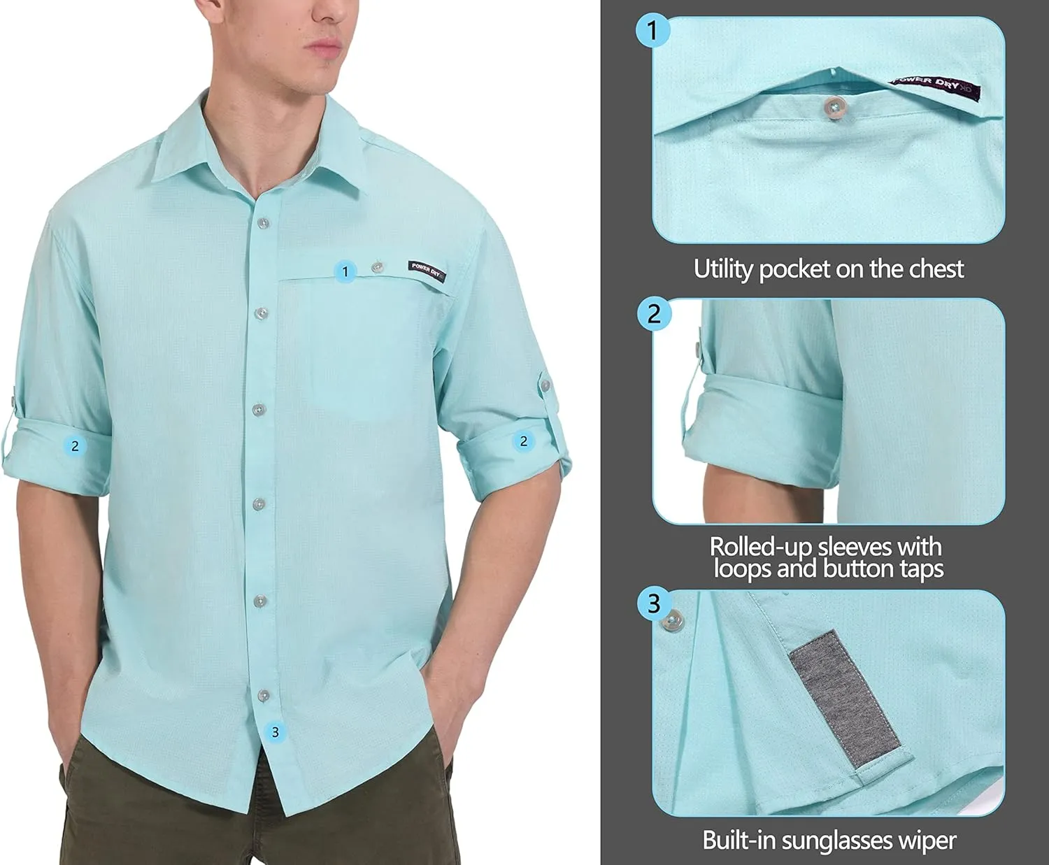 Little Donkey Andy Men's UPF 50  UV Protection Shirt, Breathable Long Sleeve Fishing Hiking Shirt, Air-Holes Tech