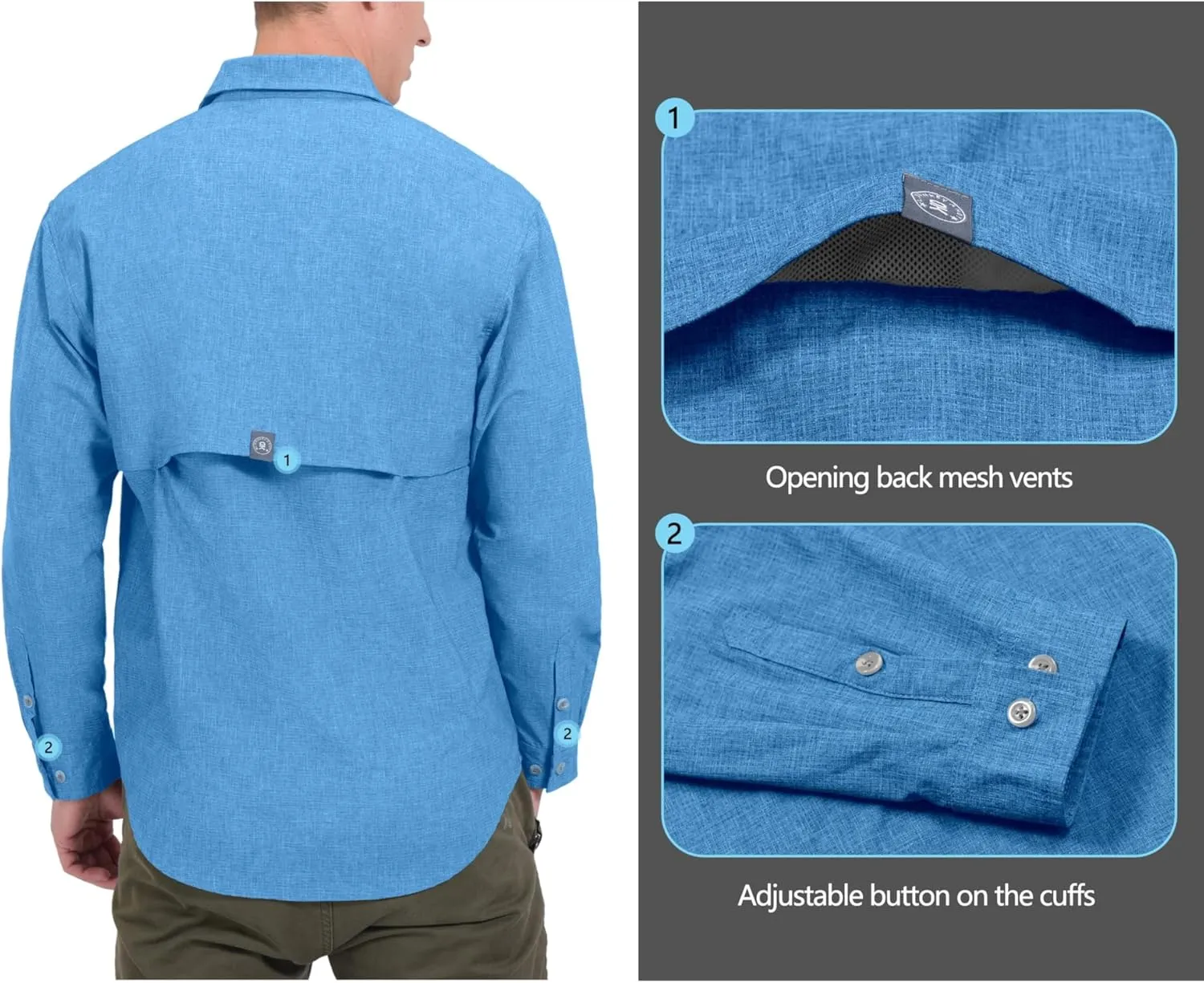 Little Donkey Andy Men's UPF 50  UV Protection Shirt, Breathable Long Sleeve Fishing Hiking Shirt, Air-Holes Tech