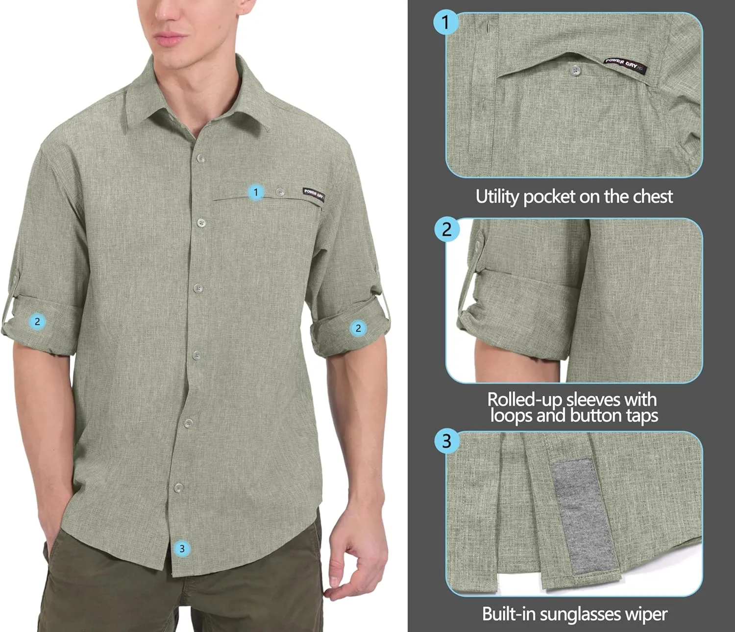 Little Donkey Andy Men's UPF 50  UV Protection Shirt, Breathable Long Sleeve Fishing Hiking Shirt, Air-Holes Tech