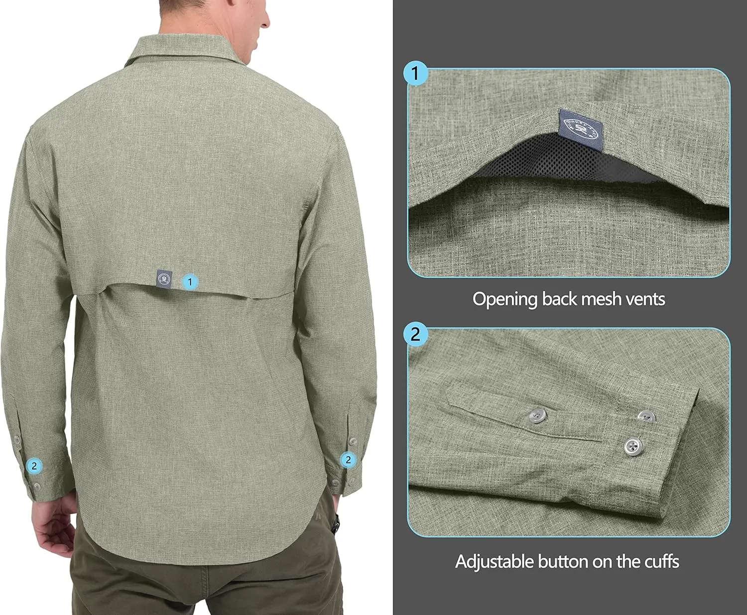 Little Donkey Andy Men's UPF 50  UV Protection Shirt, Breathable Long Sleeve Fishing Hiking Shirt, Air-Holes Tech