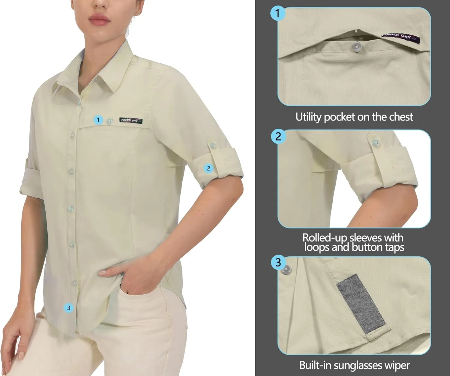 Little Donkey Andy Women's UV Protection Shirt UPF 50  Breathable Long Sleeve Fishing Shirt, Air-Holes Tech