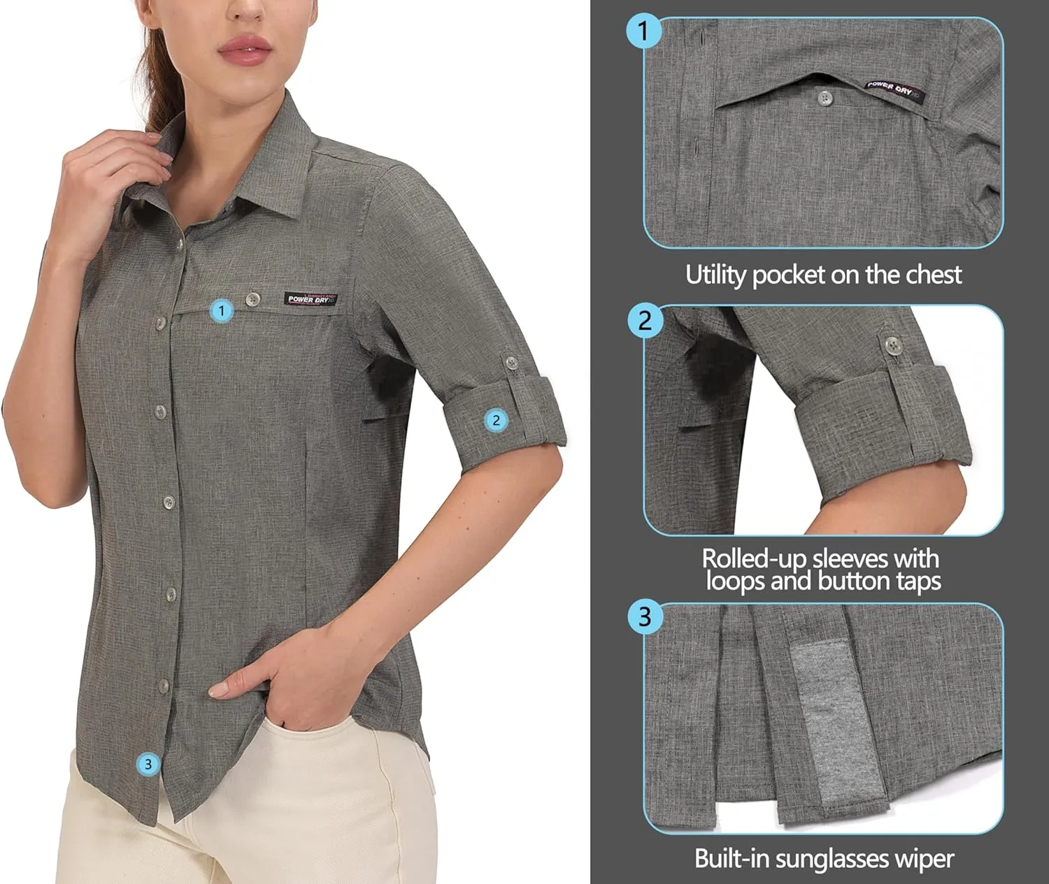 Little Donkey Andy Women's UV Protection Shirt UPF 50  Breathable Long Sleeve Fishing Shirt, Air-Holes Tech