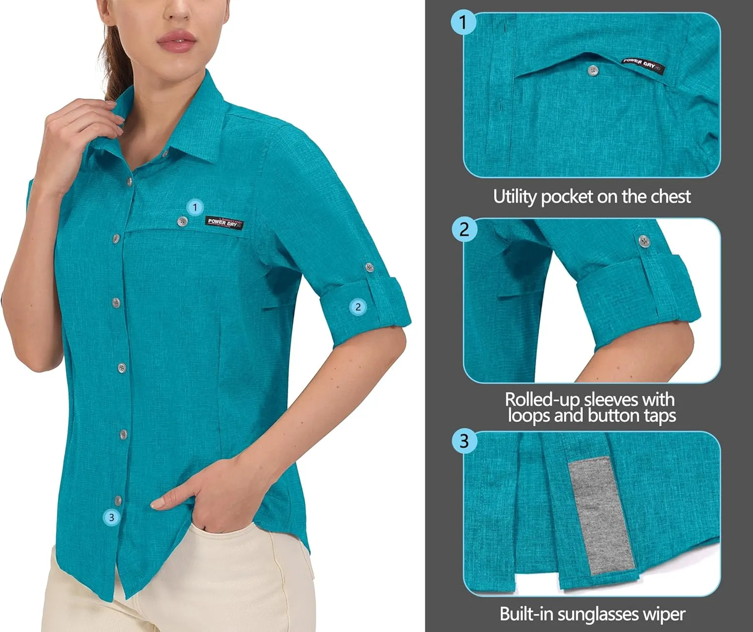Little Donkey Andy Women's UV Protection Shirt UPF 50  Breathable Long Sleeve Fishing Shirt, Air-Holes Tech